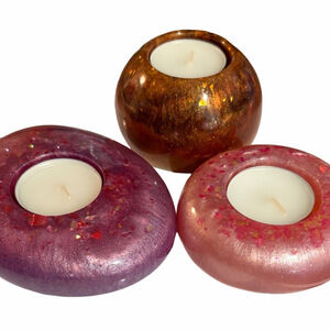 Elegant Trio of Tea Light Candle Holders - Purple, Pink, and Brown
